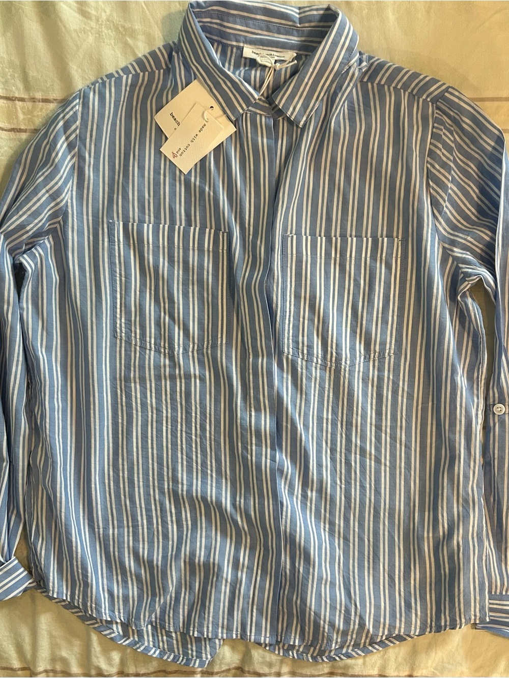 Beachlunch Lounge Women’s Light Blue/White Striped Button-Down long sleeve L